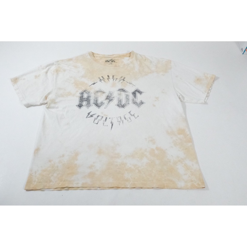 AC/DC T-Shirt Mens L Tan High Voltage Graphic Tie Dye Short Sleeve Rock Band Tee